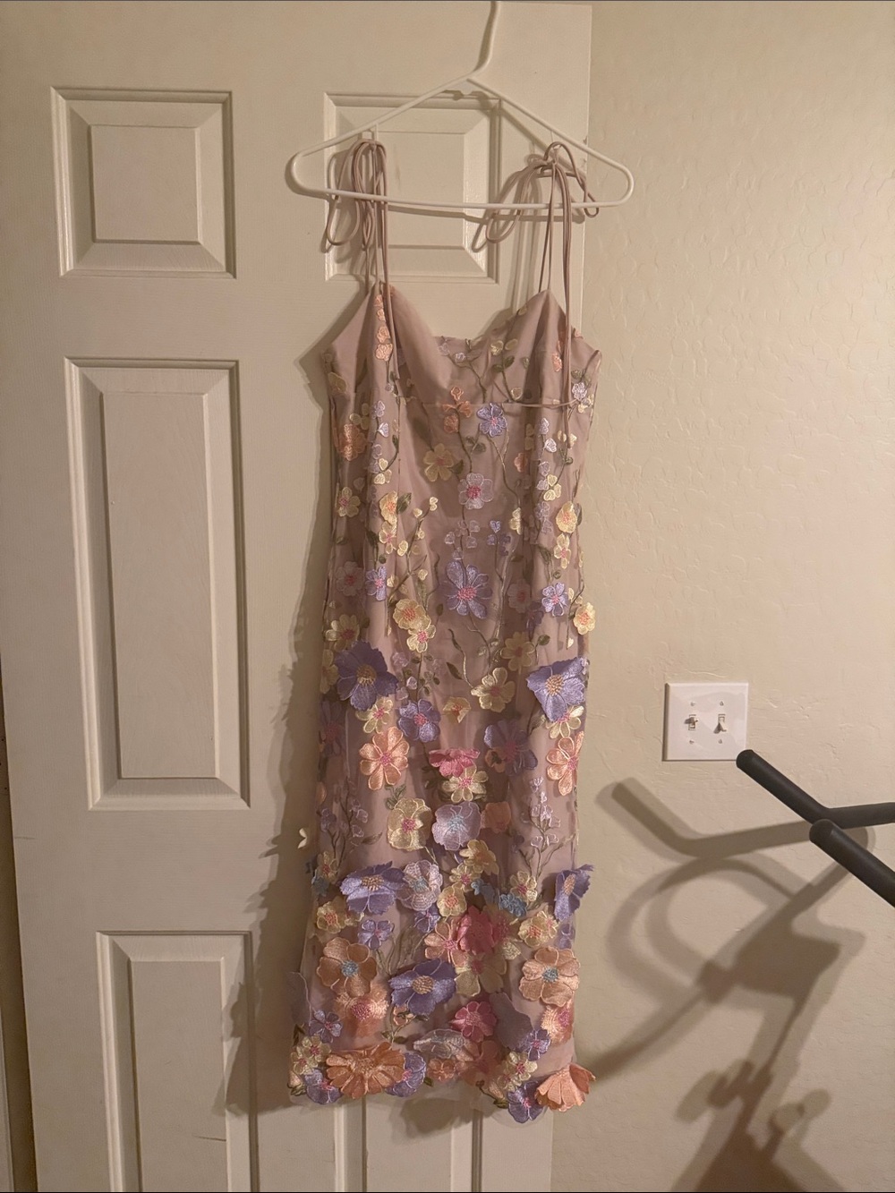 Hello Molly Blush Midi Dress with Multicolor Floral Embroidery